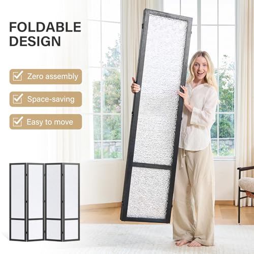 4 Panel Acrylic Room Divider Privacy Screen - Freestanding Frosted Translucent Partition, Lightweight Modern for Home Office Studio (Black, 4 Panels) Svimi