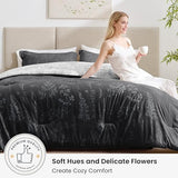Love's cabin King Size Comforter Set Black - King Comforter Set, 3 Pieces Cute Floral Bedding Sets for All Seasons,1 Soft Reversible Botanical Flowers Comforter and 2 Pillow Shams Love's cabin