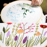 Kissbuty Embroidery Starter Kit with 3 Pcs Fabric & Patterns, Bamboo Hoop, Color Threads Tools (Plants Flowers)