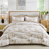 WONGS BEDDING Brown Comforter Set Queen Size, 7 Pieces Botanical Comforters with Sheets, Soft Microfiber Farmhouse Floral Complete Bedding Sets for All Season WONGS BEDDING