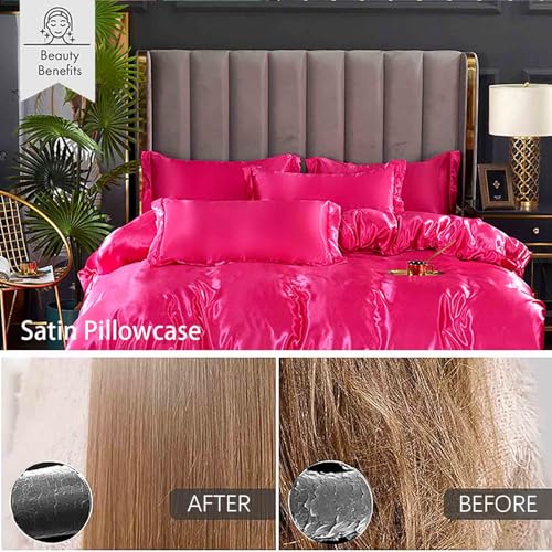 Famanti Bedding Luxury Satin Duvet Cover - Soft Satin Queen Set, 3 Pcs Luxury Silky Sheets, Silk-Like Smooth and Wrinkle Resistant,Queen Size, Zipper Closure, Women's Gift (Hot Pink, King 104”×90“) Famanti