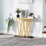 Giantex Gold Console Table, 40” Entryway Table with Faux Marble Top & Sturdy Metal Base, Modern Accent Sofa Table for Entrance, Living Room, Hallway, Foyer Decoration, White Giantex