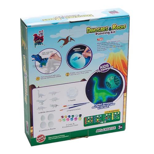 Fun Express DIY Glow in The Dark Dinosaur Sculpture and Rock Painting Kit for Kids, All in One Kids Craft Kit, Birthday and Everday Gifts, Great for Creative Acitivity for Home and School Fun Express