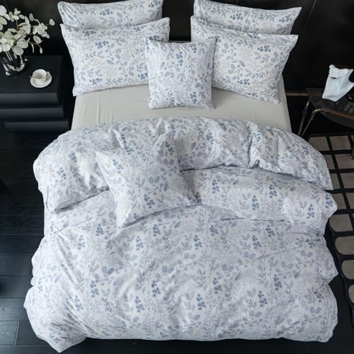BUPIRD King Comforter Set Floral 3 Pieces Soft Cute Flower Bedding Comforter Sets Garden Style Blue Flower Print Botanical Comforter King for All Seasons 1 Comforter and 2 Pillowcases BUPIRD