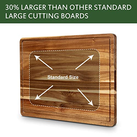 Extra Large Acacia Wood Cutting Board, 24x18 Inch Large Butcher Block Chopping Board with Handle and Juice Groove, Carving Board for Turkey, Meat, Fashionwu