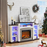 SAVOR LIFE Fireplace TV Stand for 80'' TV, 70" Electric Fireplace with Mantel, White Entertainment Center with Electric Fireplace & LED Lights, TV Console Fire Place TV Stands for Living Room SAVOR LIFE
