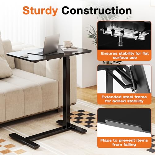 Sweetcrispy Small Standing Desk Rolling Table Adjustable Height, Laptop Mobile Stand with Wheels, Portable Computer Workstation with Tiltable Desktop for Teacher Classroom Home Office, Black Sweetcrispy