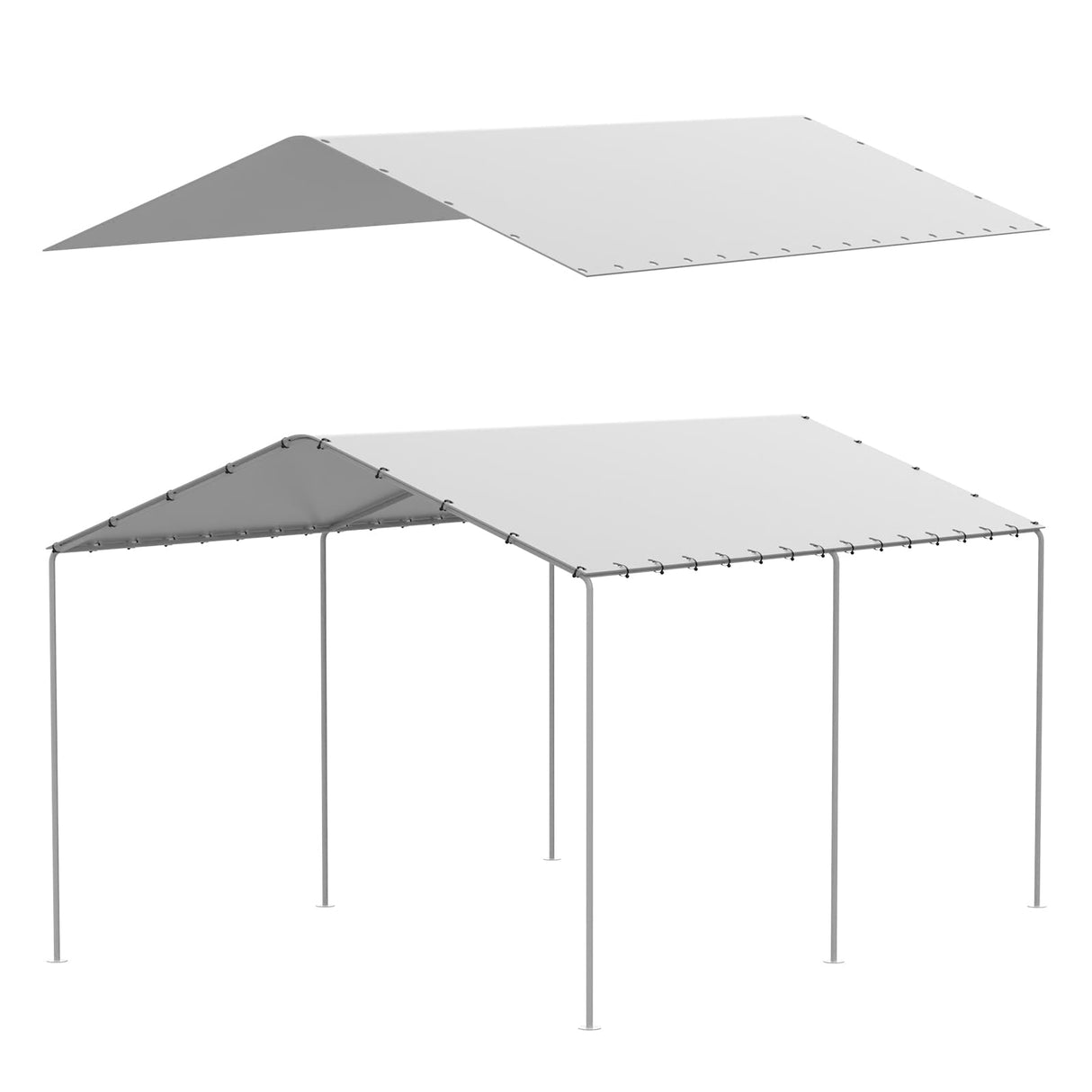 10 x 20 ft Canopy Replacement Cover for Carport, Heavy Duty Waterproof & UV Protected Garage Top Tent Shelter Tarp, Tear-Resistant Car Shed Tarpaulin Cover with 48 Ball Bungees (Cover Only) Elecoman