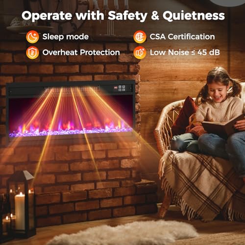 COSTWAY 26 Inch Recessed Fireplace Heater, Electric Fireplace Insert w/Multi-Color Flame & Crystal Ember Bed, Remote Control, 9H Timer, Built-in Thermostat & Overheat Protection, 1500W COSTWAY