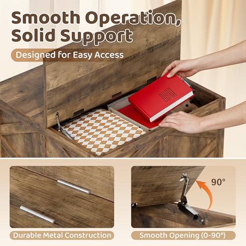 YESHOMY 31.5 inch Farmhouse Coffee Table, Coffee Tables for Living Room, Center Table with Flip-Top Lids, Large Storage Space (Brown) YESHOMY