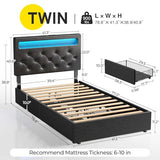 Rolanstar Twin Bed Frame with 4 Storage Drawers and Charging Station,Twin Bed with Led Lights, 2 USB & 1 Type C, Adjustable Headboard 38.9/40.8 Inches, No Box Spring Needed, Black Rolanstar