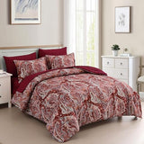DJY Red Paisley Comforter Set Queen Size, 7 Piece Bed in a Bag Boho Paisley Pattern Comforter Set, Soft Lightweight Microfiber Reversible Bedding Set for All Season (90''x90'') DJY