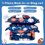 Wajade Sports Comforter Set - 7 Piece Queen Bedding with 3D Soccer, Basketball, Baseball, Football Design for Kids Wajade