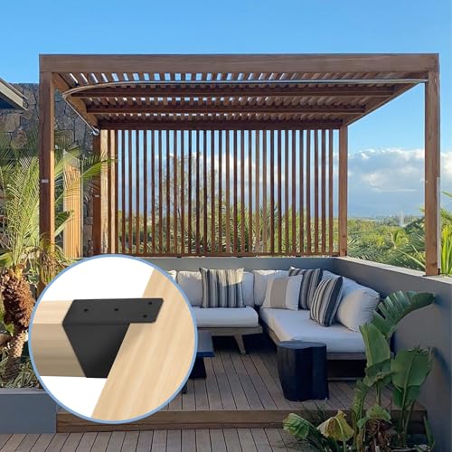 Rasugarlary 2x4" Pergola Bracket, 8 Pcs Pergola Post Top Rafter Brackets Deck Railing Brackets Heavy Duty Black Powder Coated Pergola Kit for DIY Wood Pergolas Gazebo (with Screws) Rasugarlary