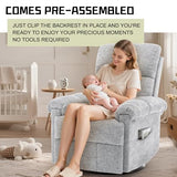Korser Recliner Chair, Swivel Rocker Recliner Chair for Adults, Small Recliners for Small Spaces, Manual Recliner Chair with Side Pockets, Nursery Rocking Chair for Living Room, Chenille, Silver Grey