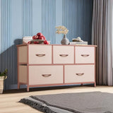 WLIVE Dresser for Bedroom with 5 Drawers, Wide Chest of Drawers, Fabric Dresser, Storage Organization Unit with Fabric Bins for Closet, Living Room, Hallway, Pink and Rose Gold WLIVE
