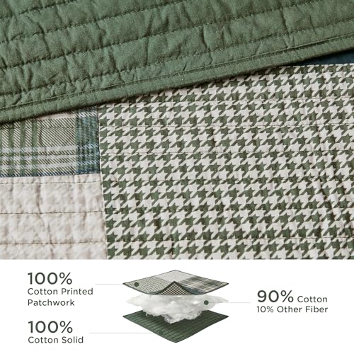 Woolrich Quilt Set Patchwork Channel Quilting, Cottege Coverlet for Twin Size Bed All Seasons, Lightweight Prewashed Cotton Coverlet Bedspread, Shams, Mill Creek, Oversized Twin/Twin XL Green 2 Piece Woolrich John Rich & Bros.