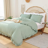 JANZAA Twin Comforter Set Sage Green Comforter Set 2PCS Ruffled and 1 Pillow Case Fluffy Vintage Farmhouse Shabby Chic Bedding Soft All Season JANZAA