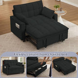 Portaforta Sleeper Sofa with Pull Out Couch Bed, 48.43" Convertible Pull-Out Sofa Bed Chair, 3-in-1 Futon Couch with Reclining Backrest and Side Pockets for Living Room Bedroom Apartment, Light Grey Portaforta