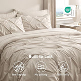 Bedsure Queen Comforter Set Beige - Bed in a Bag Queen Size Bedding 7 Pieces, GentleSoft™ Pintuck Bed Set Gift for Family, Pinch Pleat All Season Comforter with Sheets, Pillowcases & Shams Bedsure