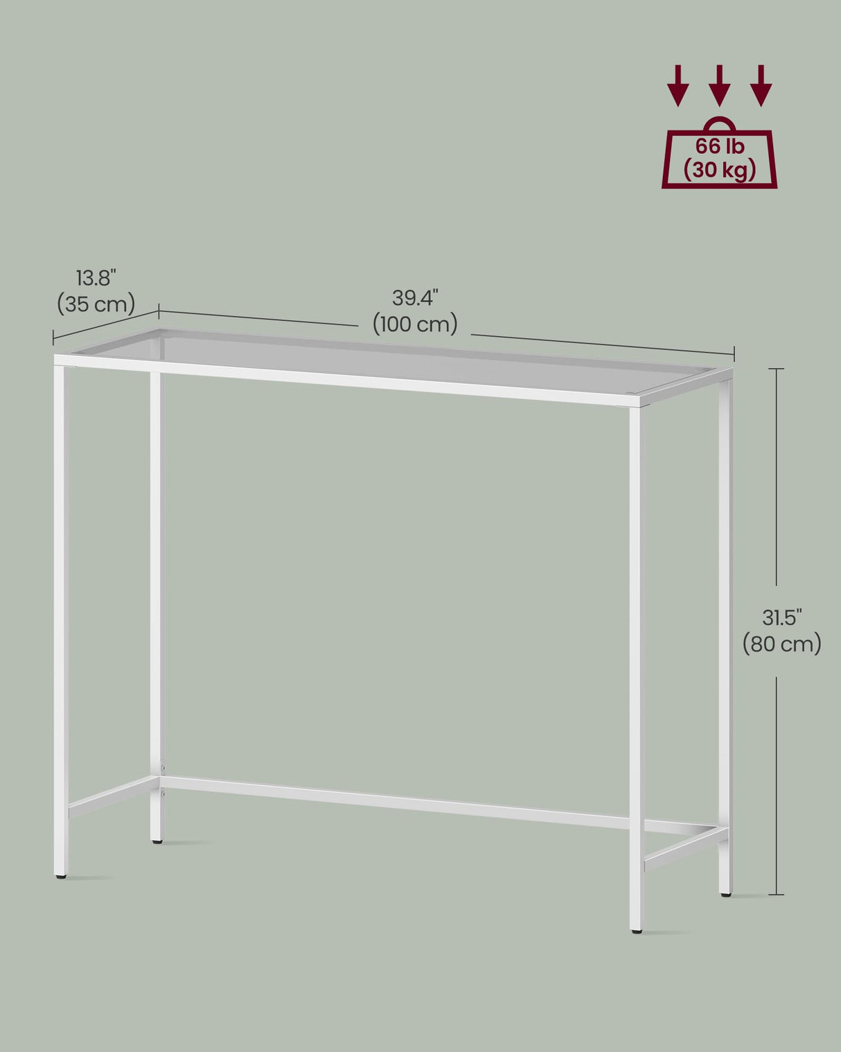 VASAGLE Entryway Table, Console Table, Tempered Glass Tabletop, Modern Sofa Table, Easy Assembly, with Adjustable Feet, for Living Room, Entryway, Pearl White and Slate Gray ULGT026W01 VASAGLE