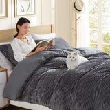 Hearth & Harbor Premium Flannel Duvet Cover Set - 3 PC Reversible Full Comforter Cover Set with Microfiber Back - 1 Velvet Duvet Cover Full & 2 Pillow Shams 80 x 90 inches - Charcoal Gray Hearth & Harbor