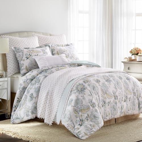 Levtex Home Ophelia Spa Reversible Full/Queen Comforter Set (90x94in) with 2 Pillowcases (26x20in) - Bedding - Blue, Yellow, White - Rayon Full/Queen Size Comforter Set - Lightweight, Soft, Pre-Washed Levtex Home