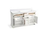 KOHLER Charlemont 60" Bathroom Vanity Cabinet with White Double Sinks and Quartz Top, Modern Bathroom Storage, White, K-29263-BD1-0 KOHLER