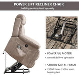 CANMOV Large Power Lift Recliner Chairs with Massage and Heat for Elderly Big People, Heavy Duty Motion Reclining Mechanism-Anti Skid Fabric Recliner Chair with 2 Concealed Cup Holders,Light Brown