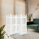 Lightnpro 4-Panel Wooden Room Divider 48 × 64 Inch Antique White Finish - Hand-Carved Oval Folding Privacy Screen, Pre-Assembled Decorative Partition for Living Room, Bedroom & Home Office Light & Pro