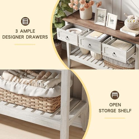 Maupvit Rustic Entryway Table with Large Storage Space, Farmhouse Feel Console Table for Entryway, Sturdy & Reliable Structure Sofa Table, Easy to Assemble Entry Table Maupvit