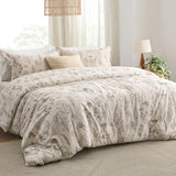 Bedsure Queen Comforter Set - Beige Bed Set, 3 Pieces Cute Floral Bedding, 1 Soft Botanical Flowers Comforter and 2 Pillow Shams Bedsure