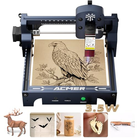 ACMER S1 Laser Engraver, 3500mW Laser Engraver Machine Higher Accuracy Lazer Cutter and Engraving Machine with Working Area 130x130mm,0.04mm Laser Spot Engraving Machines & Tools ACMER