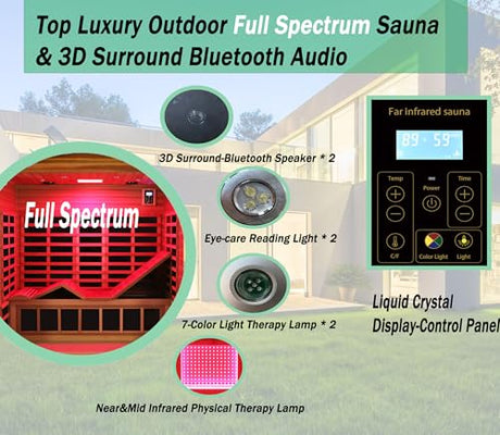 LTCCDSS Ultra-Low EMF Outdoor Sauna 3-Person, Full Spectrum Red Cedar Far Infrared Sauna for Home, Near&Mid-IR Light, EMF 0.1-1mG, Bluetooth & Chromotherapy (81.1 * 45 * 83.5 in) LTCCDSS