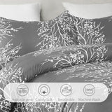 Vaulia Soft Microfiber Duvet Cover King Size, Grey and White Floral Branches Printed Pattern 3-Piece Set (1 Duvet Cover 2 Pillow Shams) Vaulia