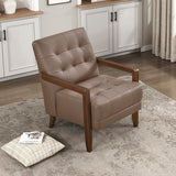 Lexicon Modern Accent Chair, Luxury Genuine Leather Match Living Room Chair with Tufted Cushions, Solid Wood Frame and Arm Rest, Comfy Upholstered Single Seat for Bedroom/Reading/Office, Brown Lexicon