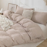 YHJWW Tan Gingham Duvet Cover Bedding Set Prewashed Extra Soft Comfy Breathable 3 Piece Brown Plaid Checkered Grid Vintage Comforter Cover Set Cute Aesthetic (Full 80"x90", No Comforter) YHJWW