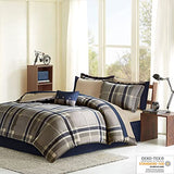 Intelligent Design Robbie 7-Piece Twin XL Comforter Set – Lightweight All-Season Plaid Bedding, Navy/Tan, Cozy Bed-in-a-Bag with Matching Shams & Decorative Pillow, Modern Casual Style Intelligent Design