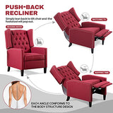 Recliner Chair for Adults Red Fabric Accent Chairs Living Room Mid-Century Modern Recliner Button Tufted Club Chair Upholstered Vintage Reclining Reading Arm Chair 27" Wide