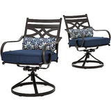 Hanover Montclair 11-Piece Outdoor Dining Set, All-Weather Outdoor Patio Dining Set, 10 Swivel Rocker Chairs with Seat and Lumbar Cushions, 84"x60" Stamped Rectangle Table, Umbrella, and Umbrella Base Hanover