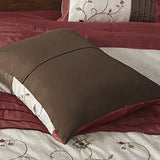 Madison Park Serene Faux Silk Comforter Set - Floral Embroidery Design, All Season Bedding Set, Matching Bed Skirt, Decorative Pillows, Red Cal King(104"x92") 7 Piece Madison Park