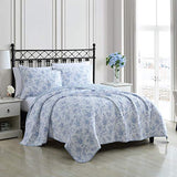 Laura Ashley - King Quilt Set, Soft & Reversible Cotton Floral Bedding with a Medium Weight Feel, 3 Piece Bed Set with Matching Pillowcases (Walled Garden Blue) Laura Ashley