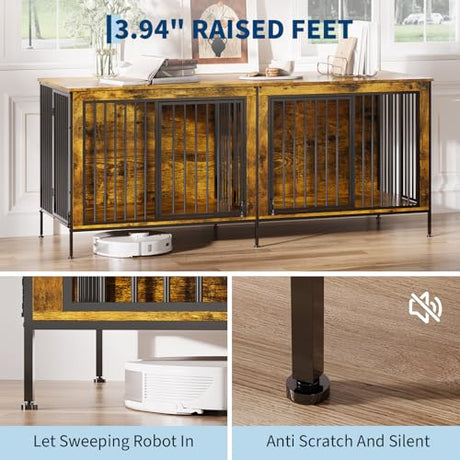 Garvee XL Dog Crate Furniture for 2 Dogs, Heavy Duty Double Dog Crates for Medium/Large Dogs, Dog Kennel Furniture Indoor As TV Stand, Extra Large 78.74" w, Rustic Brown Garvee