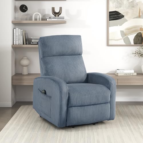 Lexicon Power Lift Recliner Chair for Elderly with Remote Control, Gentle Lift Motion, Side Pocket Armrest, Corduroy Upholstered Electric Recliner for Living Room/Bedroom, Easy Assembly, Midnight Blue