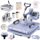 Slendor 8 in 1 Heat Press Machine 15x15 inch 360-Degree Swing Away Digital T Shirt Pressing Machine Multifunction Heat Transfer Sublimation Combo for T Shirts Mugs Hat Plate Cap, Lavender Slendor