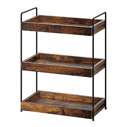 SANRETAHO Rustic Brown 3-Tier Wooden Bathroom and Kitchen Organiser Shelf SANRETAHO