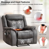 BAMCANFUR Massage Recliner Chair with Heated, Faux Leather Recliner Chairs for Adults, 39" Wide Manual Reclining Ergonomic Lounge Chair for Living Room with Overstuffed Backrest, Side Pocket, Grey BAMCANFUR