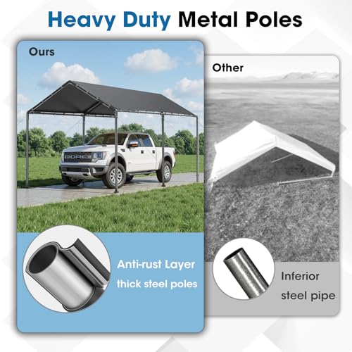 Carport 10x20ft Heavy Duty Car Tent, Portable Garage, Car Shelter, All-Season Tarp Tent for Car, Party，Grey Grezone