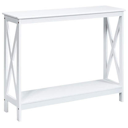 Giantex Console Table 2-Tier with Storage Shelf,X-Design Bookshelf Narrow Accent Table for Entryway Hallway Living Room Sofa Side Table (White)