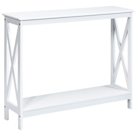 Giantex Console Table 2-Tier with Storage Shelf,X-Design Bookshelf Narrow Accent Table for Entryway Hallway Living Room Sofa Side Table (White) Giantex
